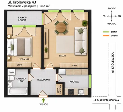 Mieszkanie na wynajem, 36 m² Śródmieście, Królewska - miniatura 3