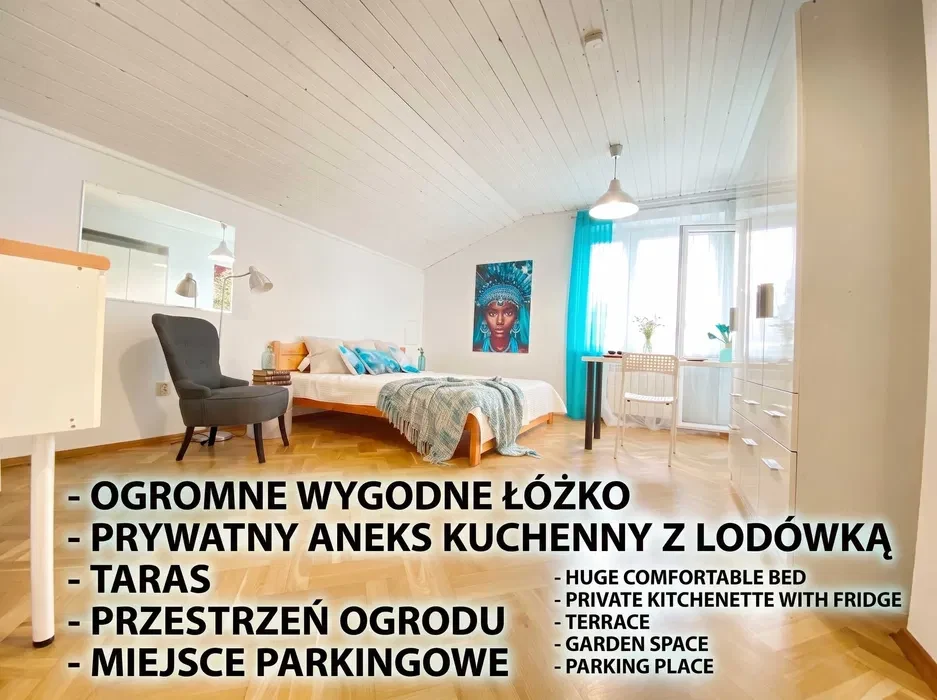 Pokój 1 osobowy 30m2 z aneksem kuchennym i balkonem łózko 160cm wysoki standard - 1/7