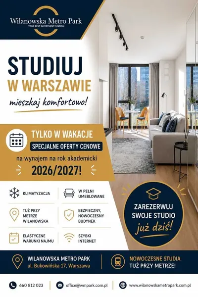 Klimatyzowane Studio Premium | Metro Wilanowska | Klimatyzacja | Recepcja i Ochrona 24/7