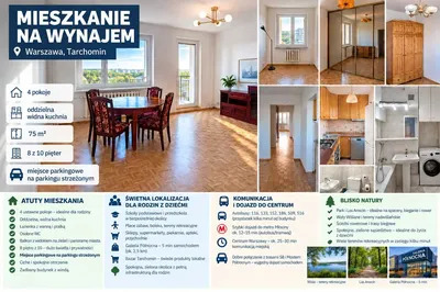 Wynajmę przestronne mieszkanie-75 m2- 4-pokojowe | Warszawa, Tarchomin | Balkon | Parking strzeżony