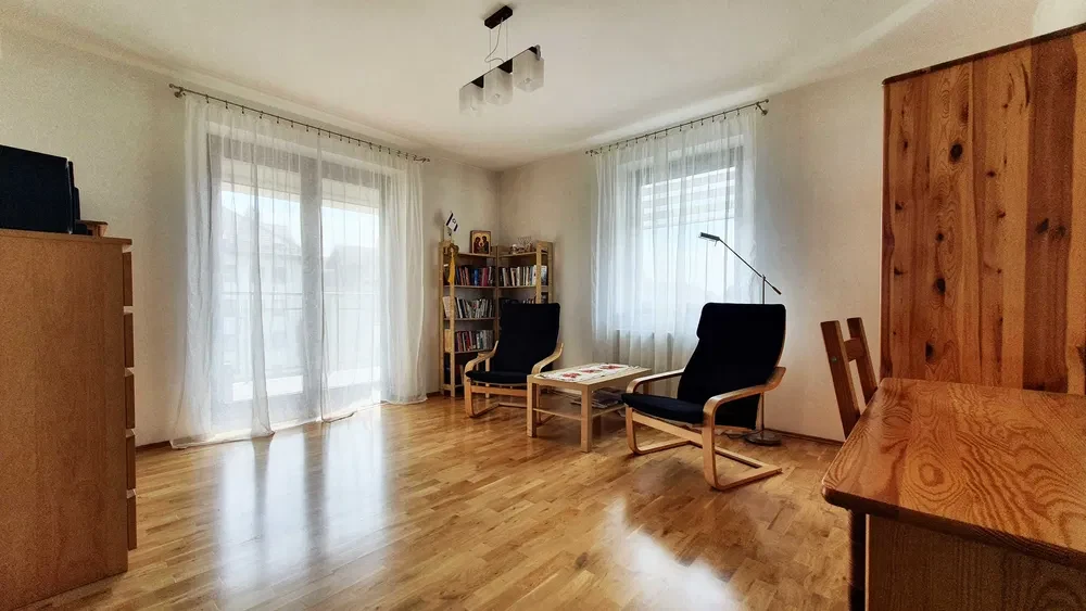 Umeblowane 2 pokoje + kuchnia: 54 m², balkon, parking, komórka – Mydlniki, SKA 12 min - 1/8