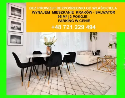 Do wynajęcia Mieszkanie Kraków Salwator 3 pok. 95m² BEZ PROWIZJI + Parking Apartment Kraków Salwator 3 rooms 95m² NO COMMISSION + Parking