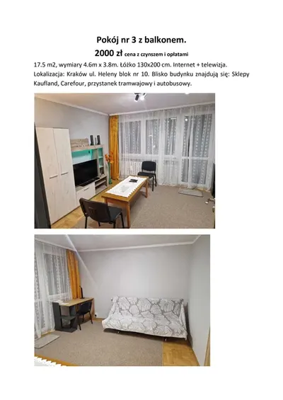 Pokój do wynajęcia. Bieżanów Nowy, Kaufland, tramwaj, internet
