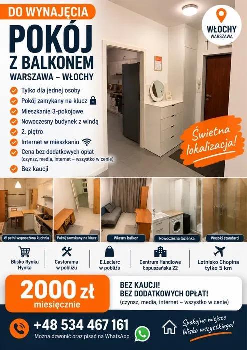 Wynajem pokój Wlochy bez kaucij - 1/1