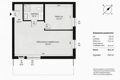 2-pokojowe mieszkanie 56 m² z dużym ogródkiem (230 m²), garaż, Falenica - miniatura 2