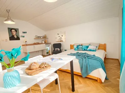 Pokój 1 osobowy 30m2 z aneksem kuchennym i balkonem łózko 160cm wysoki standard - miniatura 3