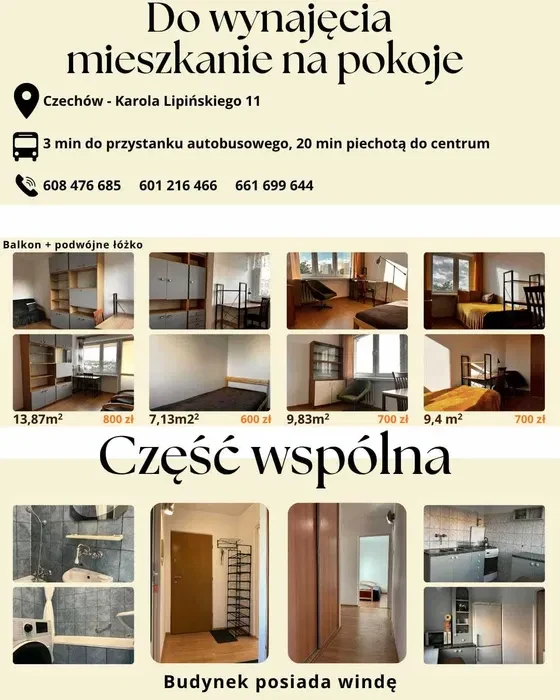 4 pokoje w cenie od 600 do 800 pln do wynajęcia w mieszkaniu na Czechowie - 15 minut na piechotę do Alei Racławickich, KUL, 20 minut do UMCS. - 1/8