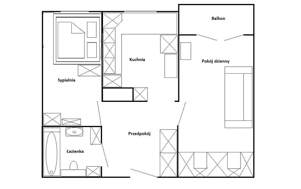 Mieszkanie na wynajem 50m2: 2pok,Kuch,Łaź+WC,Balkon Dostepne od Listopada - 1/8